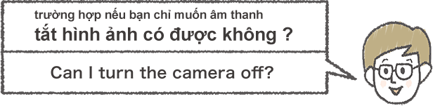 Minh hoạ người đàn ông muốn tắt camera, nói “Can I turn the camera off?”.