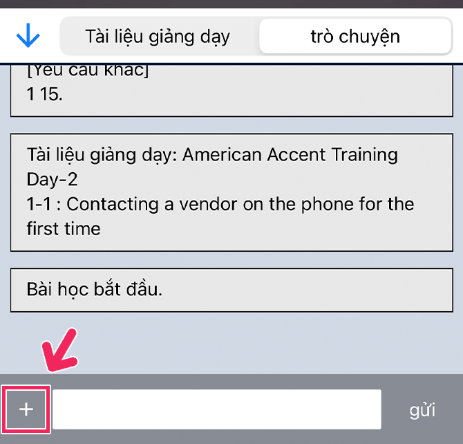 Ảnh chụp màn hình trình đơn bên phải trong màn hình bài học, mục 5 từ trên xuống, mẫu câu trợ giúp