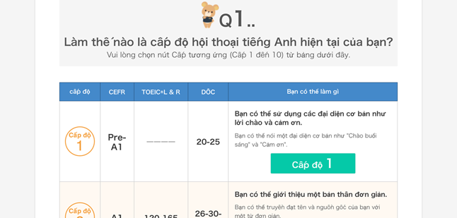 Trình độ tiếng Anh hiện tại của bạn đến đâu?